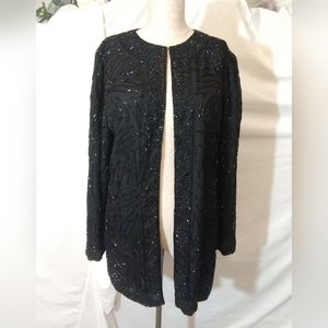 Brilliante SILK cardigan sweater-jacket open style, black beads,women, Sparkle,S